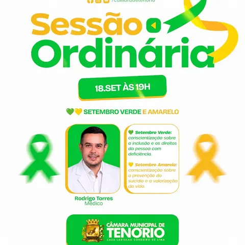 📢 SESSÃO ORDINÁRIA | SETEMBRO  VERDE  E AMARELO 💚💛