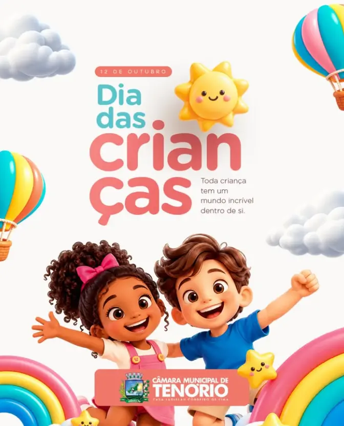 A Câmara Municipal de Tenório parabeniza todas as crianças tenorenses, desejando uma infância repleta de amor, saúde, felicidade e oportunidades.