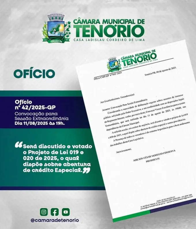 CONVOCAÇÃO PARA SESSÃO EXTRAORDINÁRIA