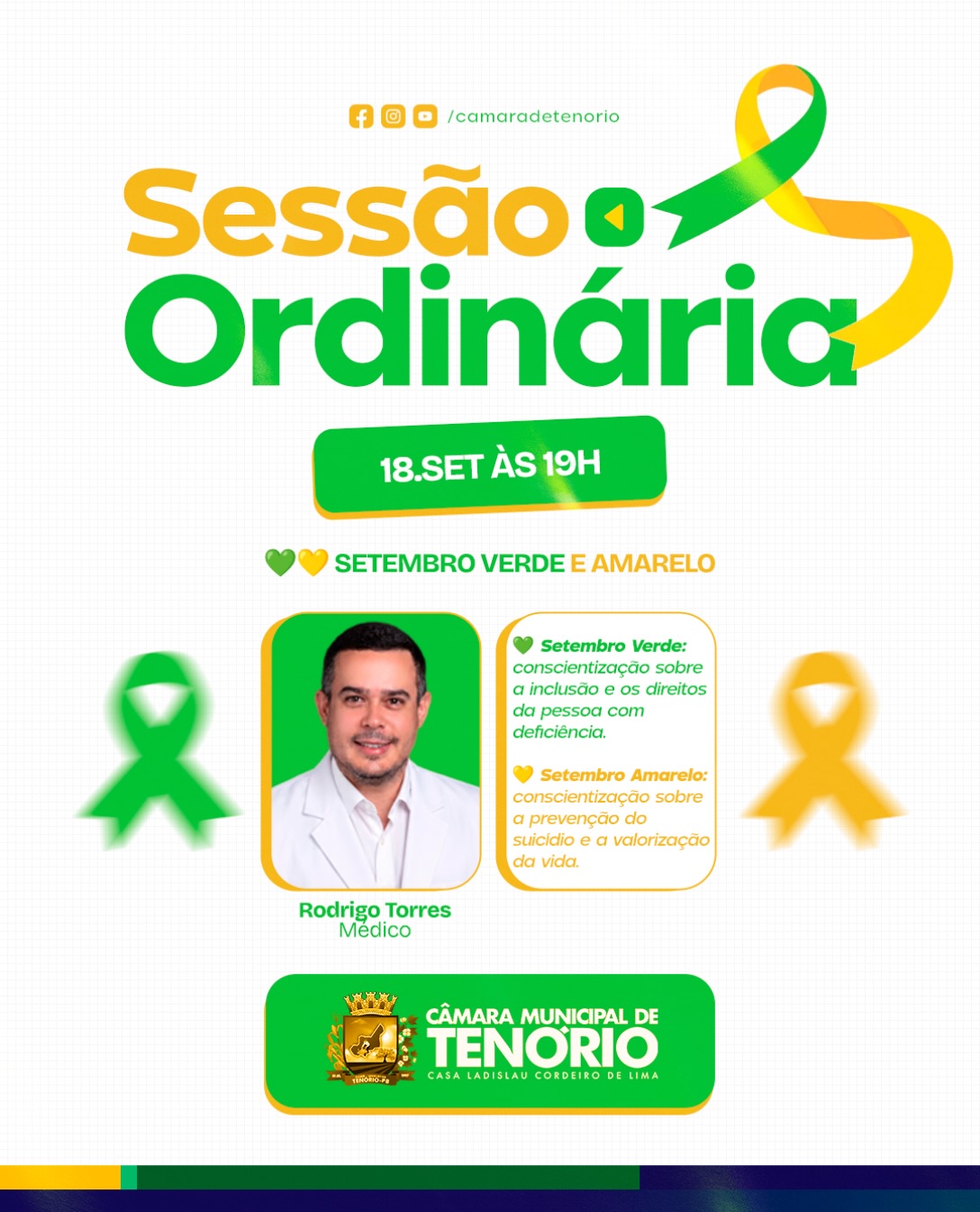 📢 SESSÃO ORDINÁRIA | SETEMBRO  VERDE  E AMARELO 💚💛