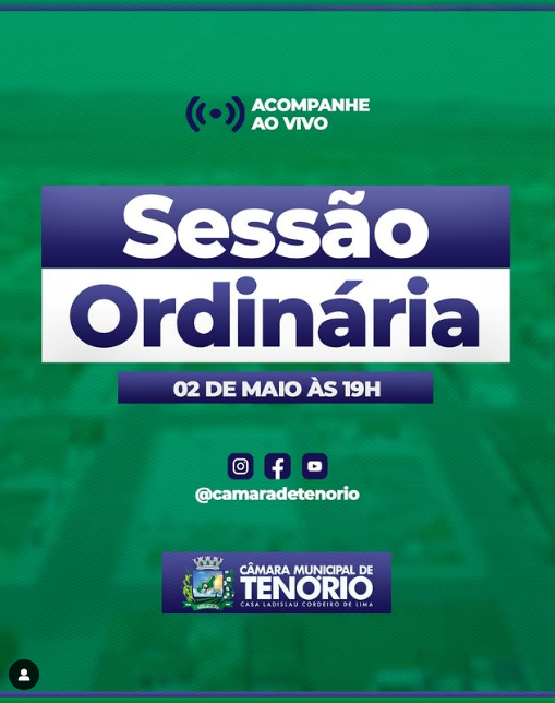 Hoje tem Sessão Ordinária na Câmara Municipal de Tenório/PB!