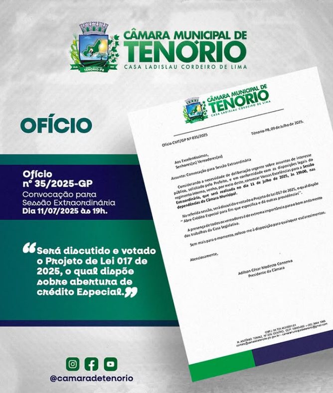 Sessão Extraordinária – Projeto de Lei nº 017/2025
